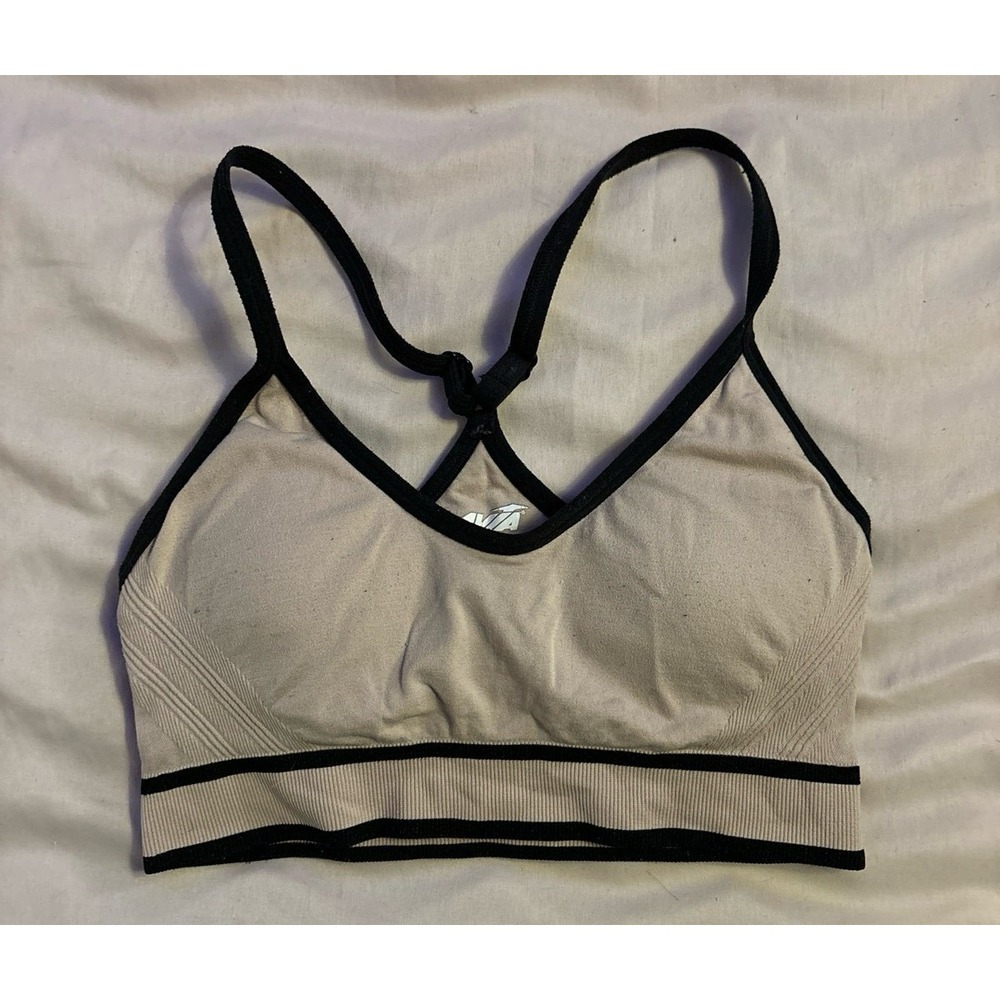 Avia Black & Off White Microfiber Stretch Medium Impactโ Sports Bra, Small